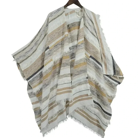 NWT World Market Womens Striped Kimono Wrap Poncho Color block One Size 23PT - Picture 1 of 8
